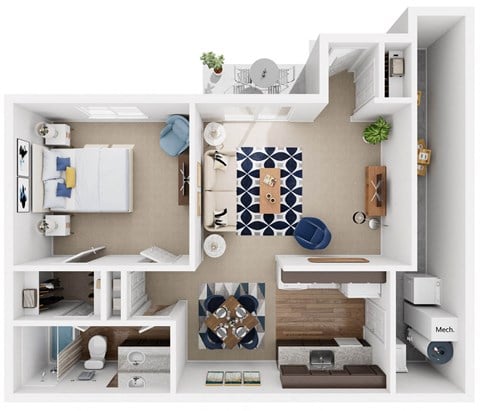 Floor plan for 1 bed, 1 bath, 850 sqft